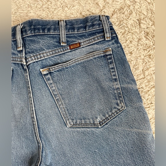 Mens Rustlers distressed W33 L32 blue denim jeans FADED - Picture 6 of 7